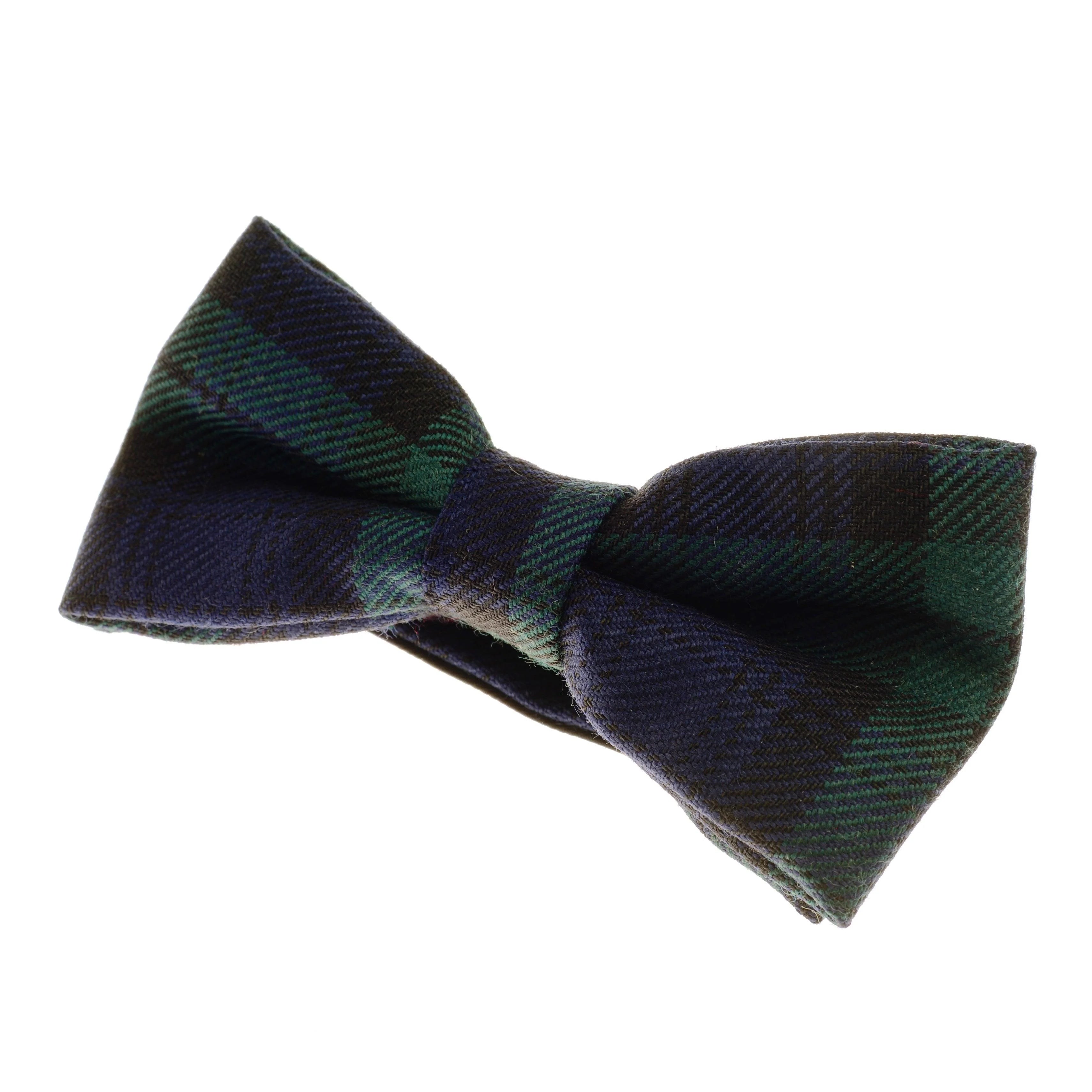The Campbell's of Beauly Blackwatch Tartan Bow Tie features a classic knot in dark green and navy blue, displayed against a white background.