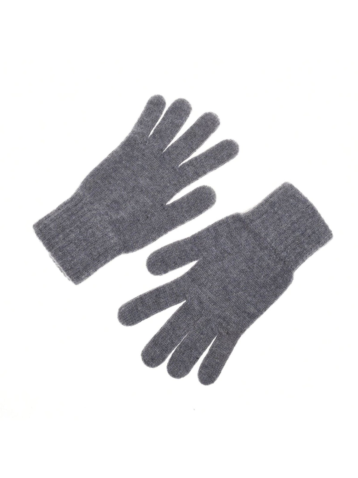 A pair of Campbell’s of Beauly Cashmere Gloves, crafted from luxurious cashmere yarn in Hawick, Scotland, is laid flat on a white background with the gloves positioned side by side and the fingers slightly spread apart.