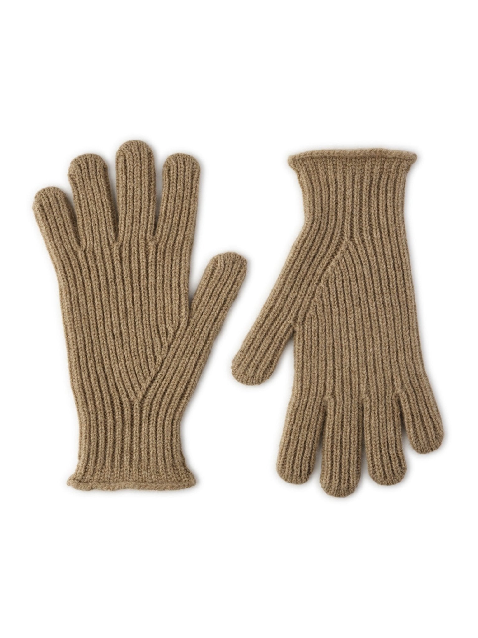 Campbell's of Beauly Lambswool Rib Gloves in beige, featuring a ribbed knit design and crafted from soft, textured lambswool. Shown against a plain white background.