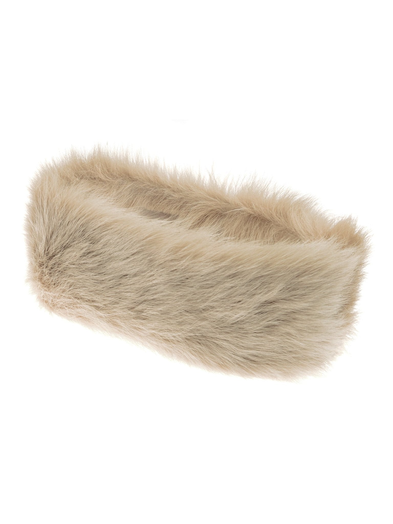 The Campbell's of Beauly Sheepskin Headband is a light beige, fluffy winter accessory with a soft faux fur texture, displayed on a white background.