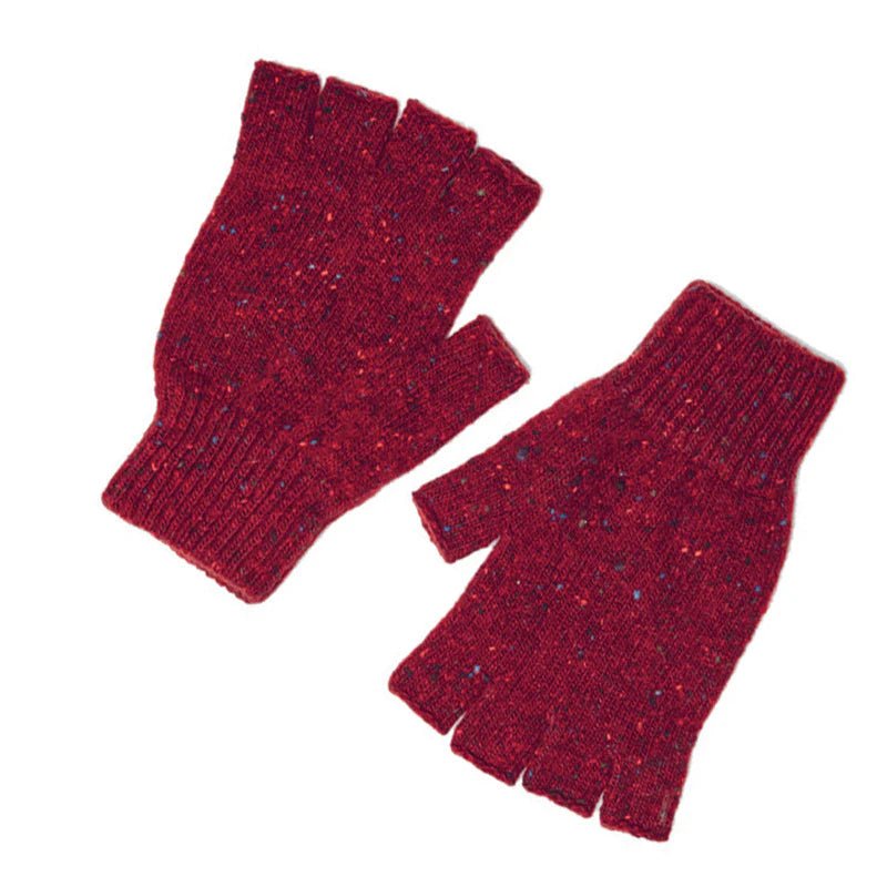 A pair of Abbert Donegal Lambswool Half-Finger Gloves by Campbell's of Beauly, featuring ribbed cuffs and a knitted design, displayed side by side on a white background.