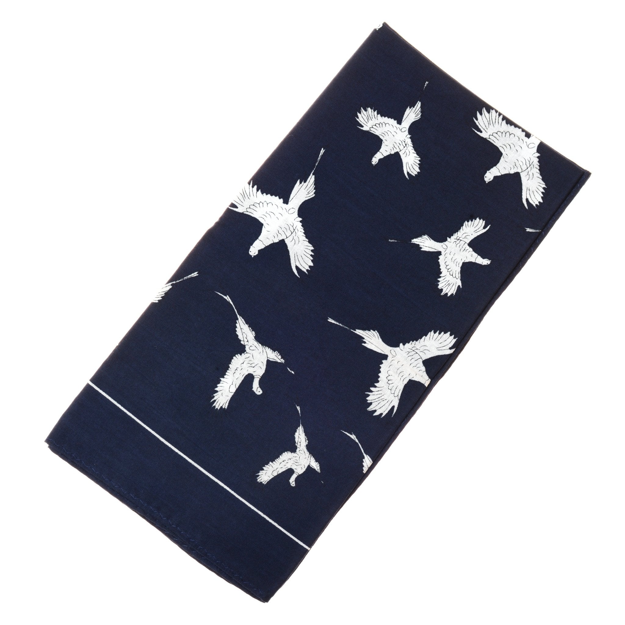 The Cotton Pheasant Hank by Campbell's of Beauly is a blue towel featuring white flying pheasants—an ideal country-inspired accessory for your home.