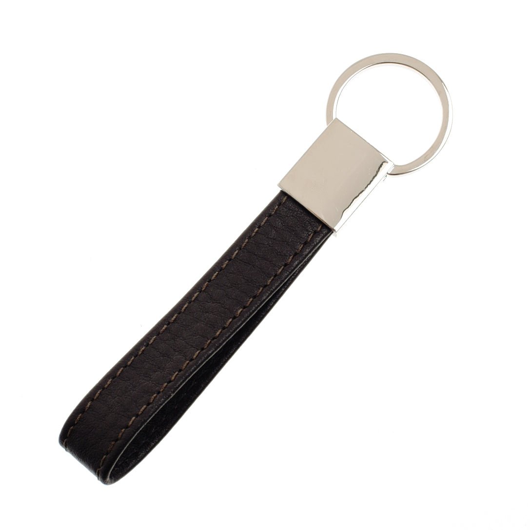 The Campbell's of Beauly Leather Loop Keyring is crafted from high-quality leather and features a metal key ring and a looped dark brown strap with visible stitching.