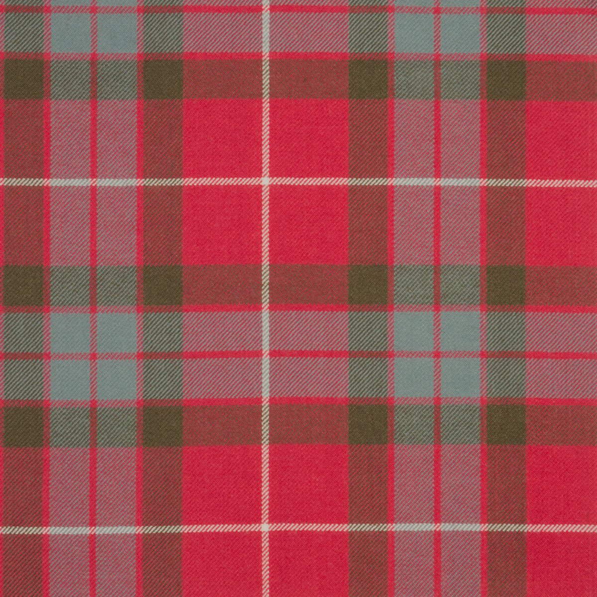 A close-up of the Reversible Wool Wrap Dress by Campbell's of Beauly, showing its classic checkered design with intersecting red, gray, white, and dark green stripes in 100% wool tartan.