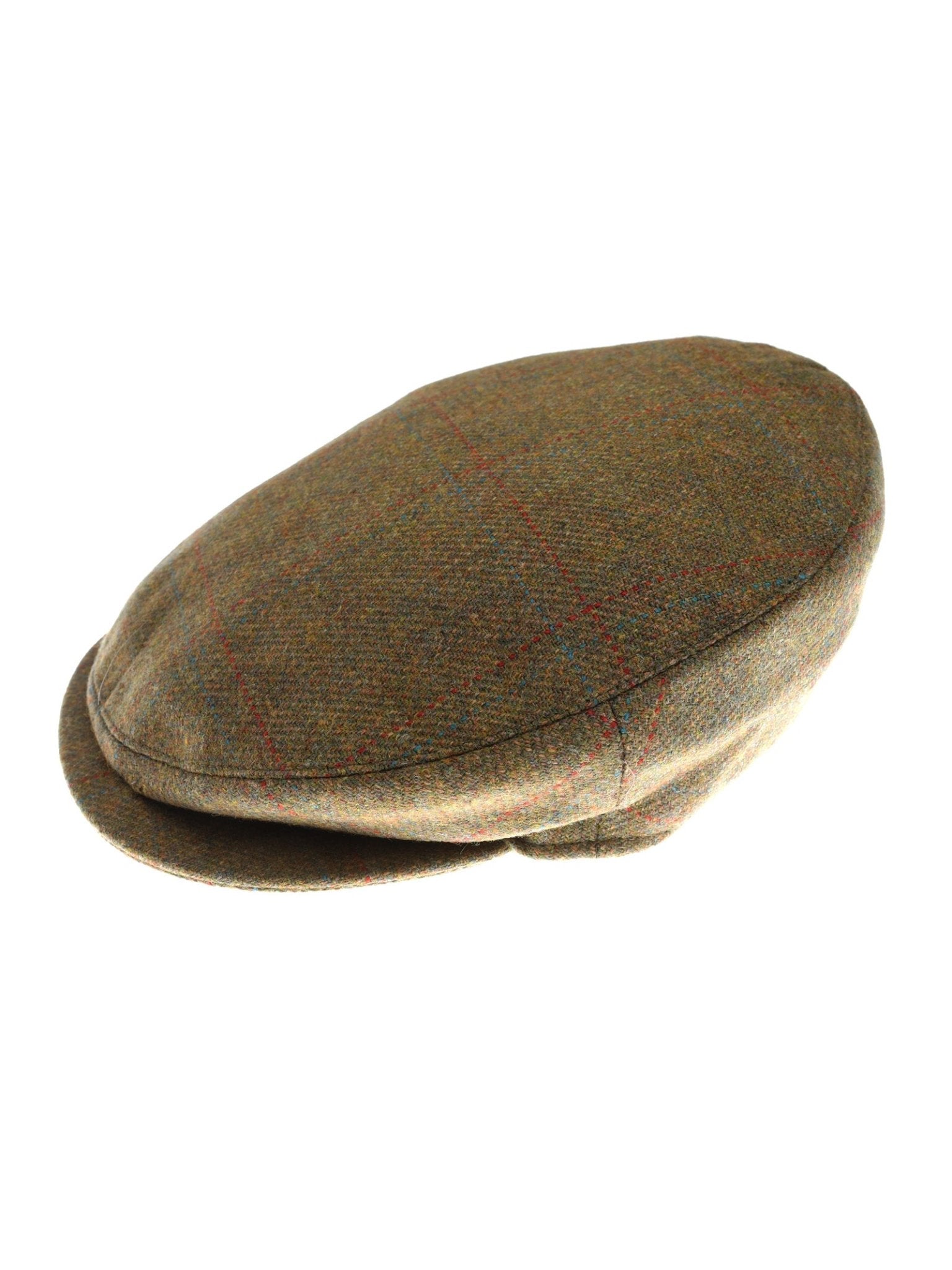 The Unisex Beauly Cap by Campbell's of Beauly, shown in House Tweed, features a subtle plaid pattern and classic British style. Displayed from a side angle on a white background.