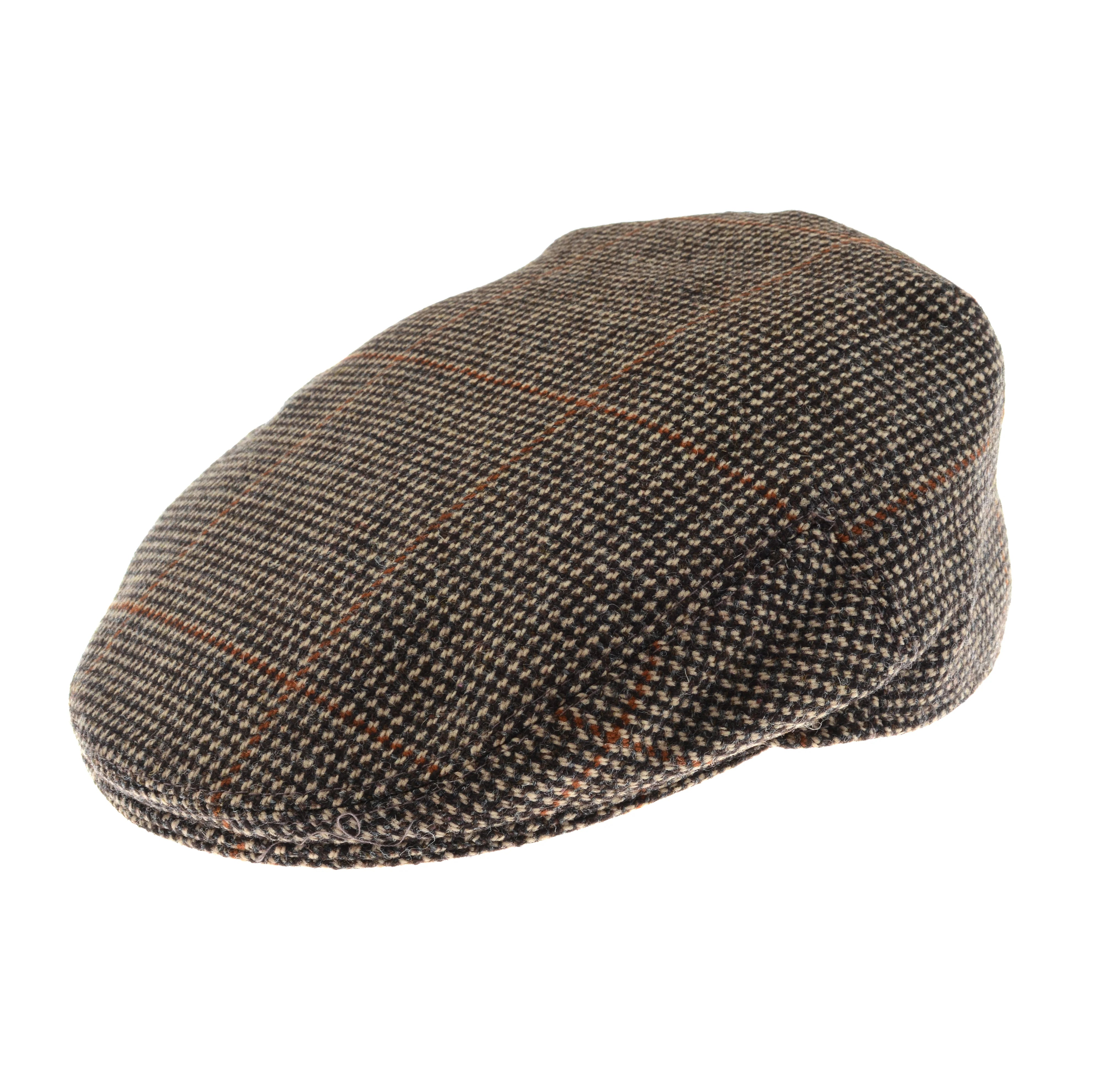 The Campbell's of Beauly Unisex Brown Conon Cap features brown and black houndstooth with a subtle red plaid pattern, shown on a white background.