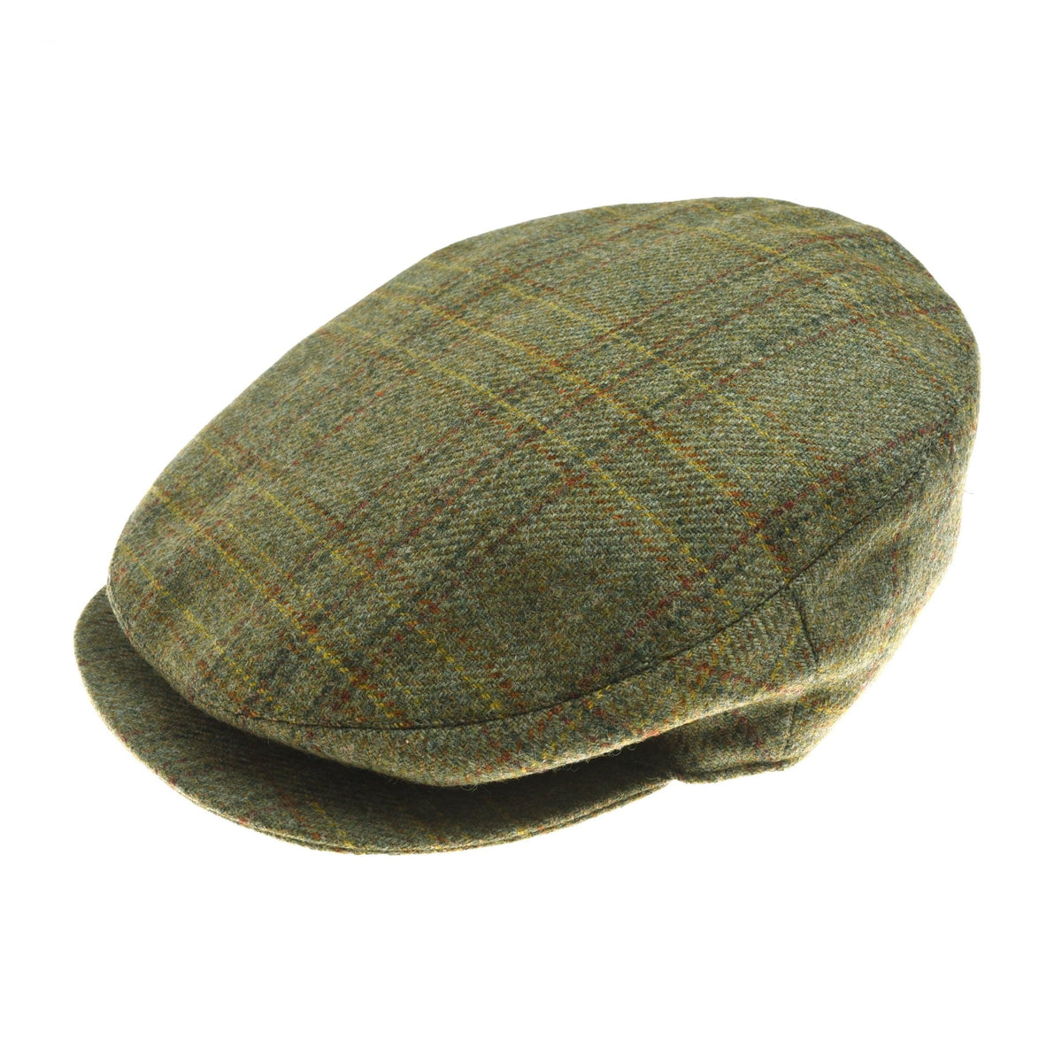 The Beauly Cap by Campbell’s of Beauly, crafted from premium green plaid British tweed, is showcased against a white background.