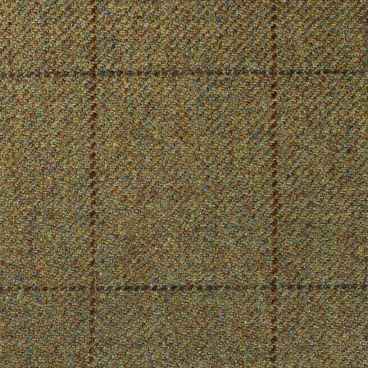 Estate Tweed 008 in heavyweight olive green Scottish tweed with a subtle dark brown windowpane check pattern.