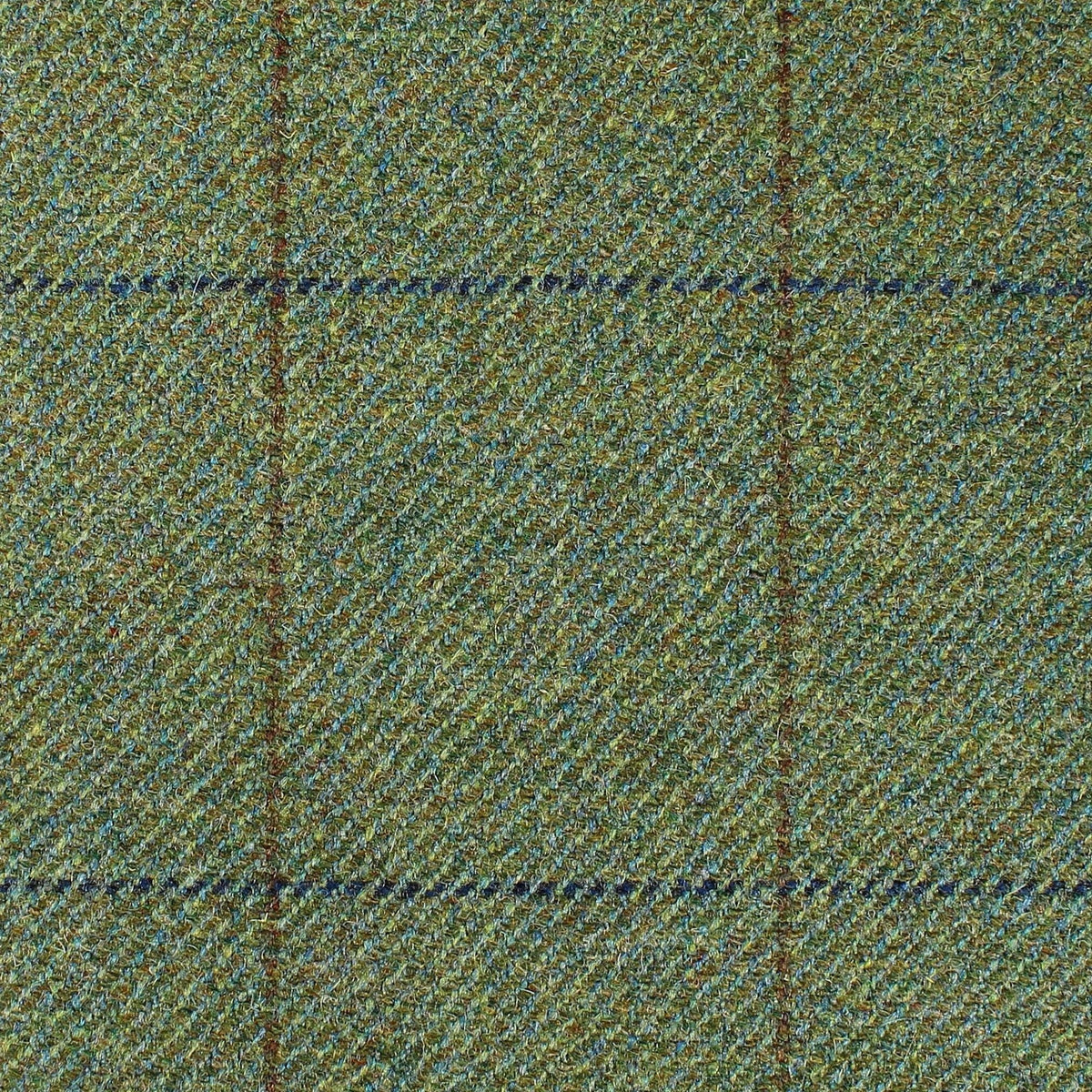 Close-up of House Tweed 95034 by Campbell’s of Beauly, featuring green tweed fabric with a subtle blue and brown checkered pattern that highlights the texture and weave of the material.