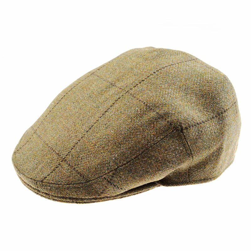 The Auld Stock Conon Cap by Campbell's of Beauly is a brown wool flat cap with a subtle plaid design, inspired by classic British tweed and shown on a white background.