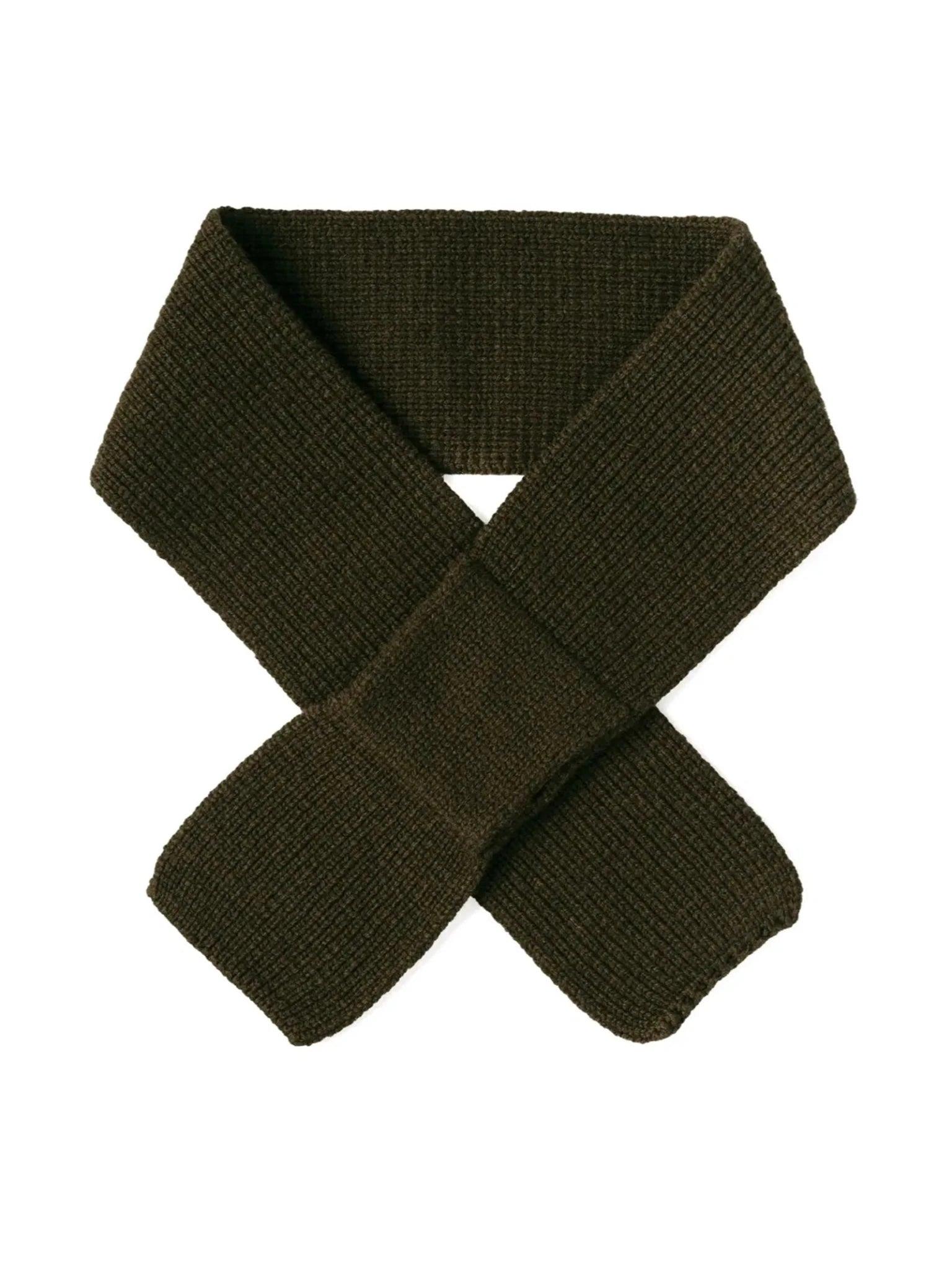 A rich dark brown Auld Stock Cashmere Neck Tie from Campbell’s of Beauly—evoking the elegance of a luxury men’s accessory—is laid flat and crossed at the center on a white background.